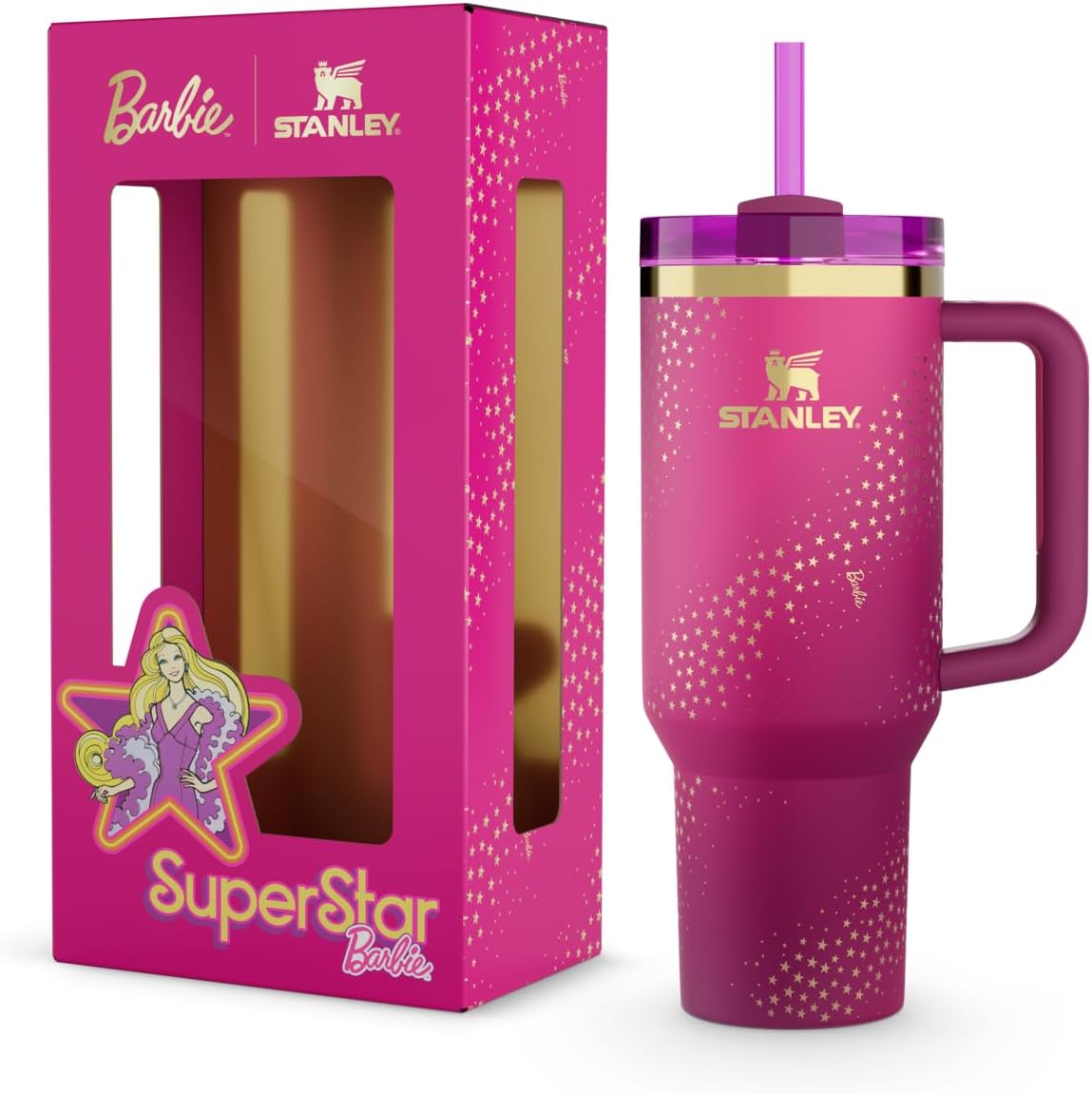 Barbie x Stanley 40oz Tumbler Pink Star Limited Edition Handle thumbnail 3